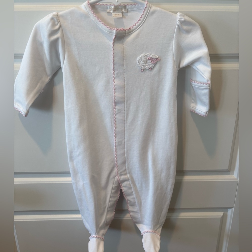 Kissy Kissy Premier White/Pink Footie w/ Hand Crochet Sheep Size 0-3 M
